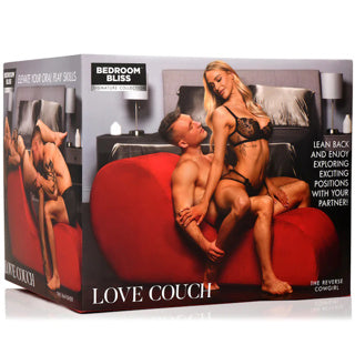 Product packaging for a 'Love Couch' with a man and woman in a sexual pose on a red couch.