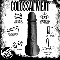 Promotional graphic for a 'Colossal Meat' product with features listed.