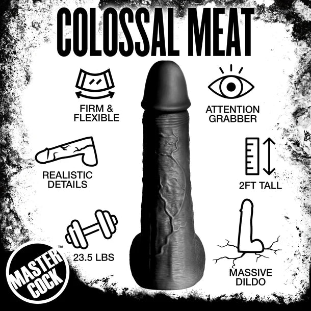Promotional graphic for a 'Colossal Meat' product with features listed.
