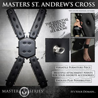 Black leather cross with attachment points, promotional text, and Master Series branding.