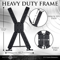 Heavy-duty frame with dimensions and features on a gray background