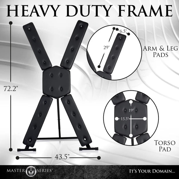 Heavy-duty frame with dimensions and features on a gray background