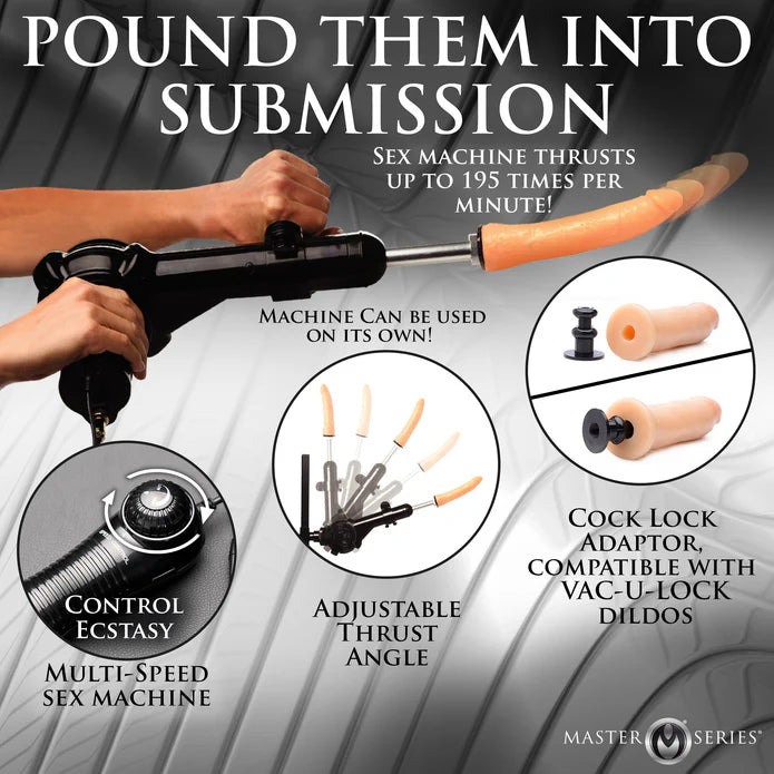 Sex machine with features highlighted on a gray background