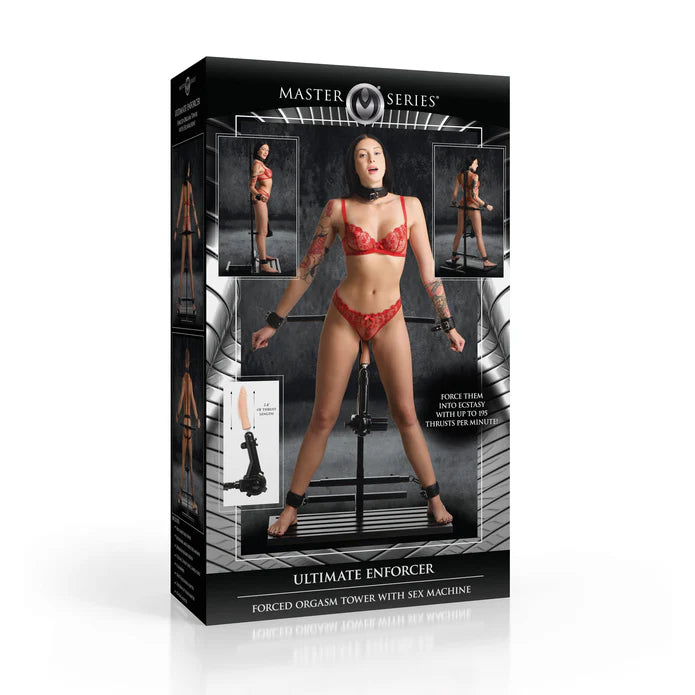 Product packaging for 'Ultimate Enforcer' with a woman in red lingerie on a black background.