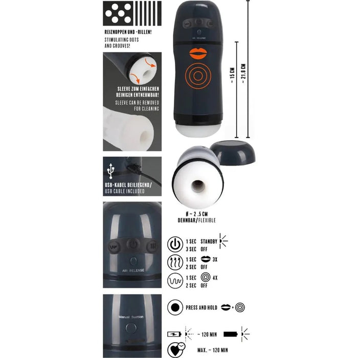 Image shows the white masturbator with a circle opening and the product information 