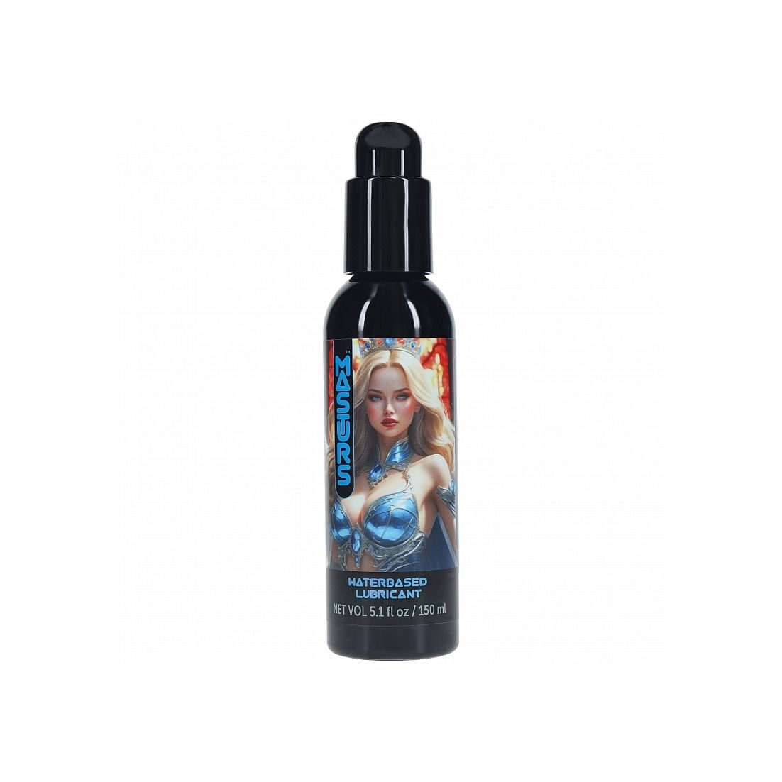 black pump bottle of masturs eloa winged goddess lube on a white background