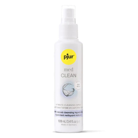 Bottle of pjur med Clean on a white background