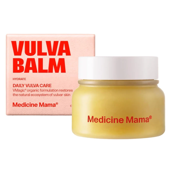 Jar of 'Vulva Balm' with packaging on a white background