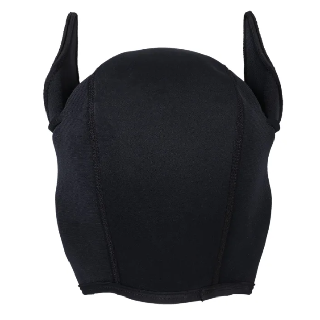 back of a black bdsm puppy hood