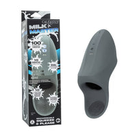 grey masturbator with ball rubber beside box packaging