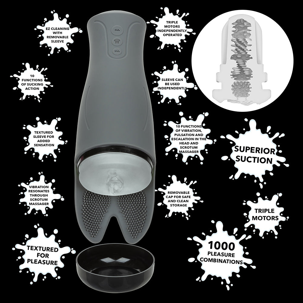 Sexual product with features highlighted on a black background