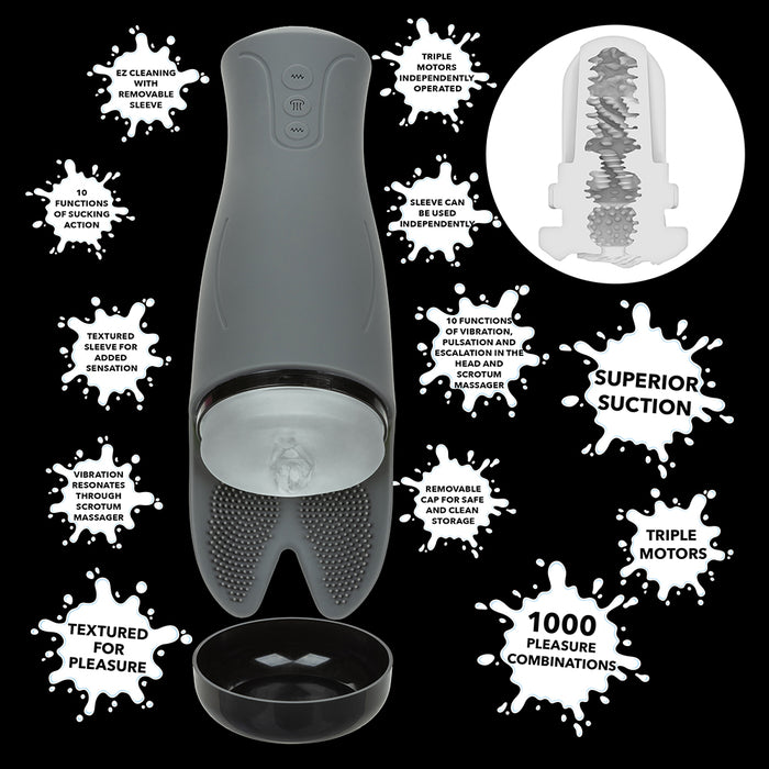 Sexual product with features highlighted on a black background