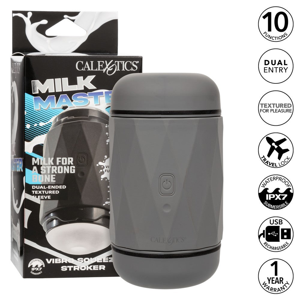 grey hard case masturbator with frosted sleeve instert beside box packaging