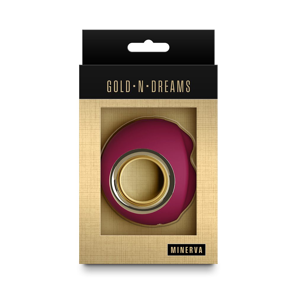 red and gold product in packaging with 'Gold N Dreams' and 'Minerva' branding.