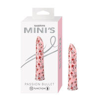 Pink passion bullet with floral patterns on packaging, featuring the brand 'Nasstoys'.