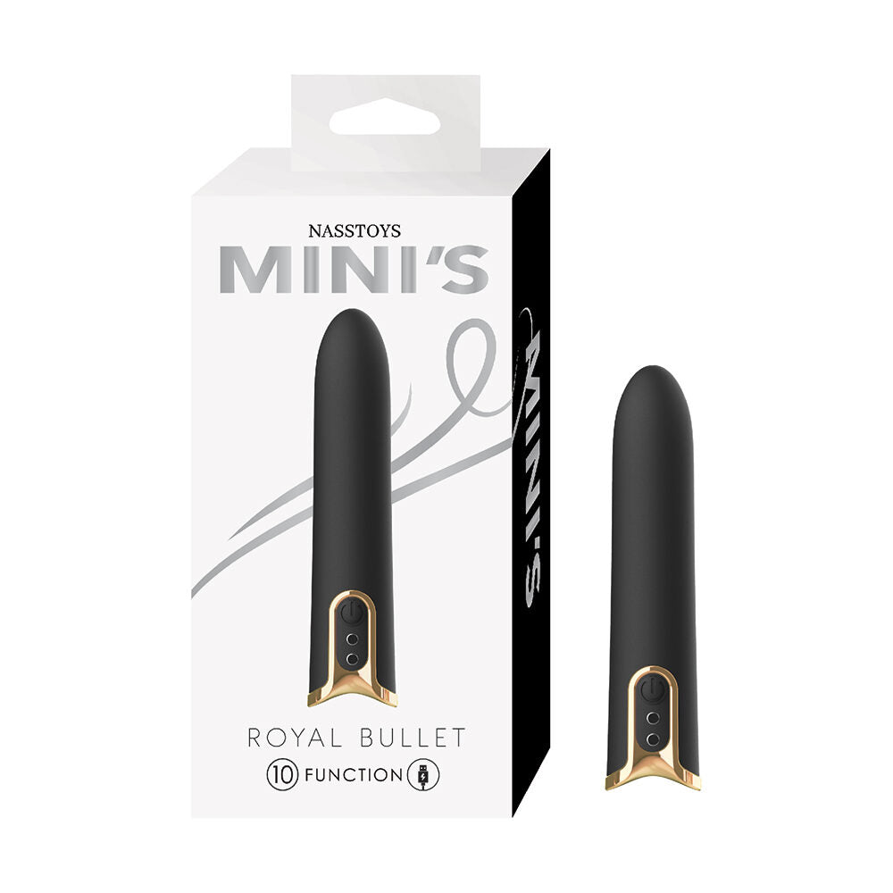 Black 'Royal Bullet' with gold accents on packaging, featuring the brand 'Nasstoys'.