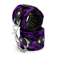 purple handcuffs with black lace