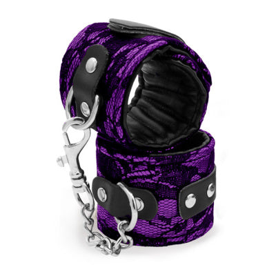 purple handcuffs with black lace