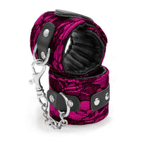 pink handcuffs with black lace