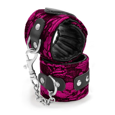 pink handcuffs with black lace