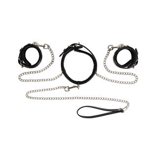 black neck to wrist restraint set on white background