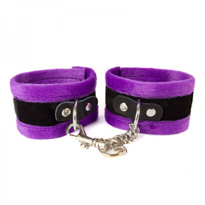 soft plush handcuffs in purple & black