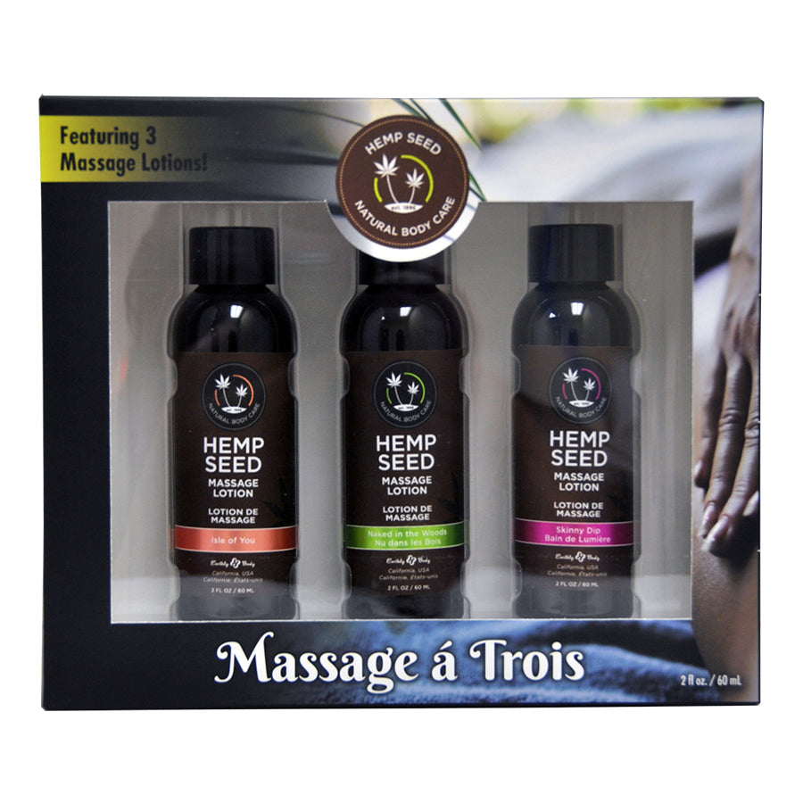 Earthly Body Hemp Seed Massage-a-Trois Gift Set Isle of You, Skinny Dip, Naked in the Woods