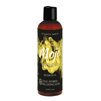 dark brown bottle with yellow and black label, mojo aphrodisiacs bisabolo anal hybrid relaxing anal glide 4oz