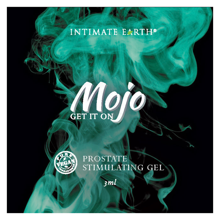 mojo get it on prostate gel in black package with green smoke