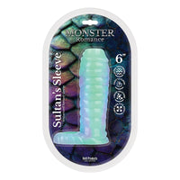 textured penis sleeve with ball holder. in product packaging on white background