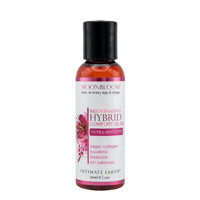 Bottle of Intimate Earth Moonbloom Rejuvenating Hybrid Comfort Glide on a white background