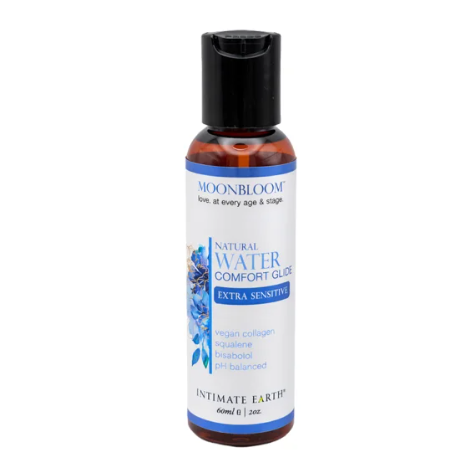 Bottle of Moonbloom Natural Water Comfort Glide on a white background
