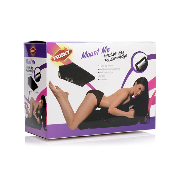 Box of Frisky Mount Me inflatable sex position wedge on a white background