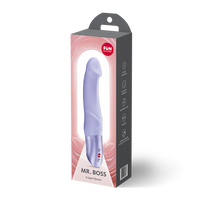 Purple vibrator in packaging with 'MR. BOSS' branding on a white background