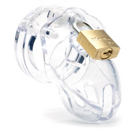 penis chasity cage in clear with gold padlock