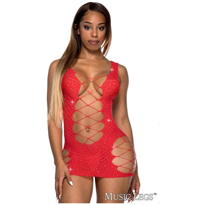 red rhinestone chemise with zig zag open miggle and sides