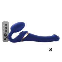 strapless strap on with egg, clitoral suction  and remote control in blue