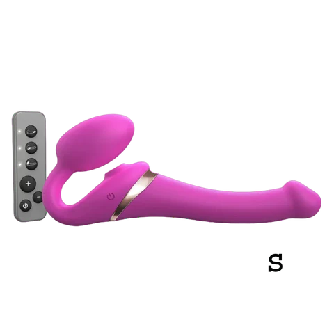 strapless strap on with egg, clitoral suction  and remote control in pink