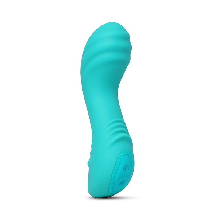 Turquoise muse silicone massager on a white background