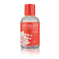 Sliquid natural intimate lubricant bottle cherry vanilla with red cap and label on a white background