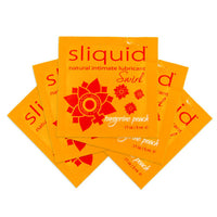 Sliquid natural intimate lubricant packaging with orange and red design on a white background