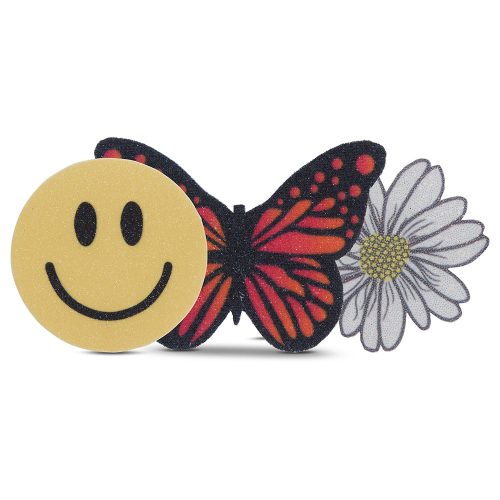 nipple pasties with smiley face, butterfly, and daisy design on a white background