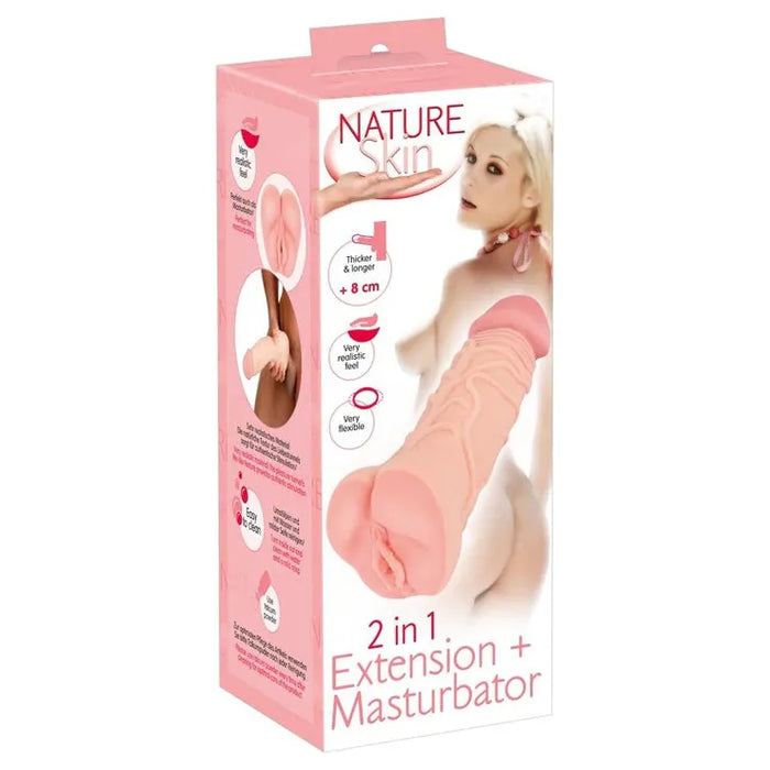 beige vagina shaped masturbator and penis extender all in one