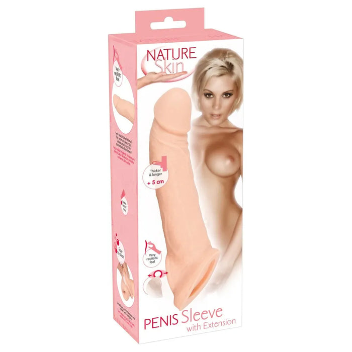 realistic curved head penis sleeve with extension with pink and white box