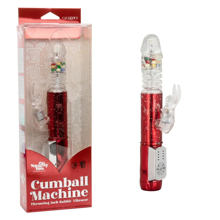 clear & red vibrator with rotating beads that look like gum balls