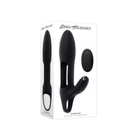 black virbating penis extention with ball strap, clitoral stimulatior and remote control on box packaging