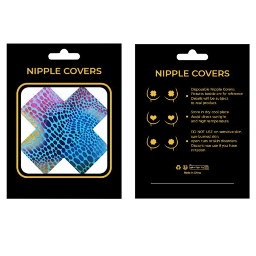 Packaging of nipple covers with colorful design and text on a white background