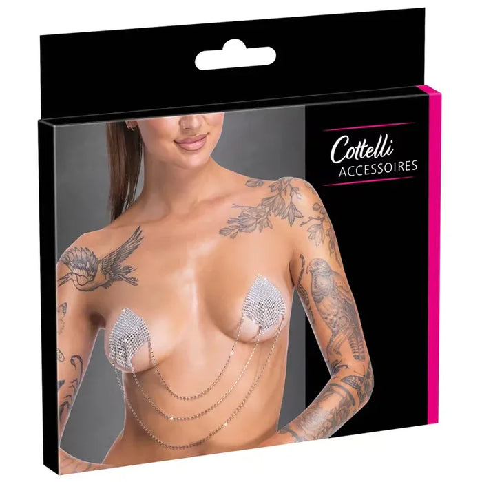 Cottelli Accessoires packaging with a model wearing adhesive pasties and chains.