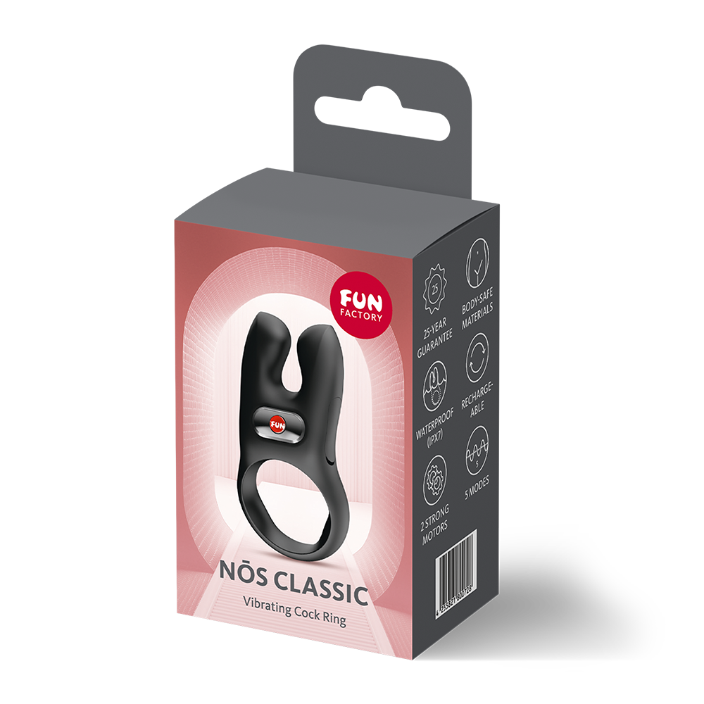 black cock ring with rabbit ears on box packaging