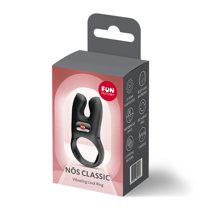 black cock ring with rabbit ears on box packaging